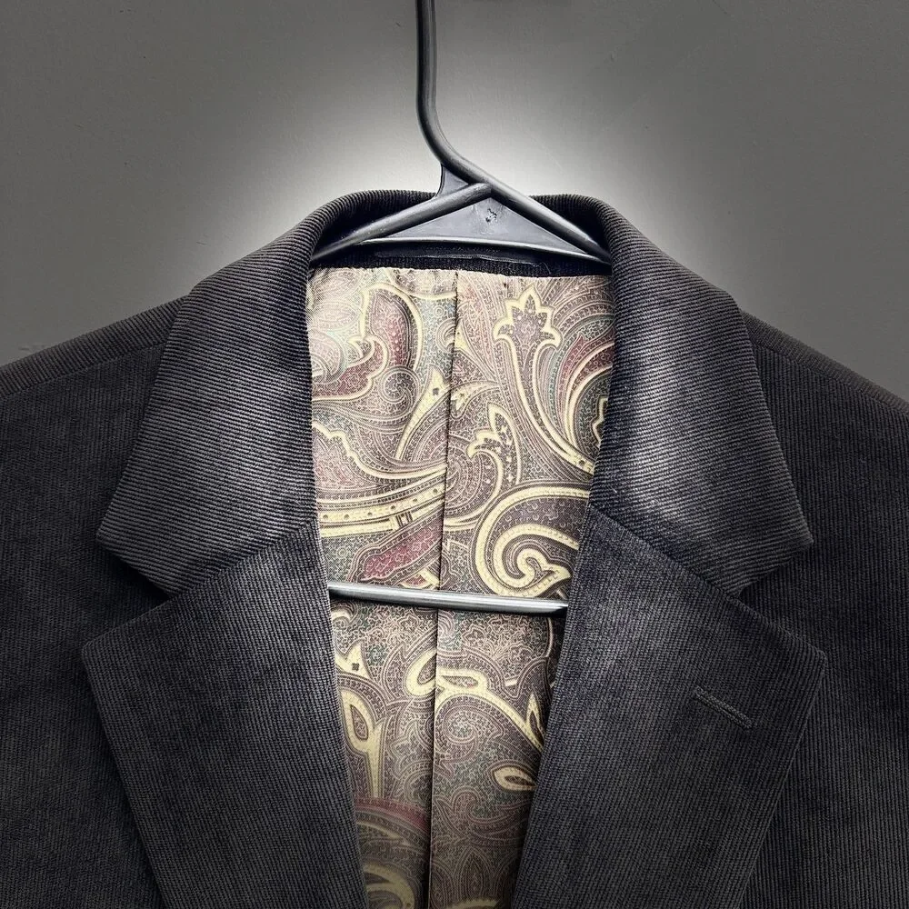 Lauren Ralph Lauren Sport Coat 44L Stone Black Corduroy Blazer Paisley Lining